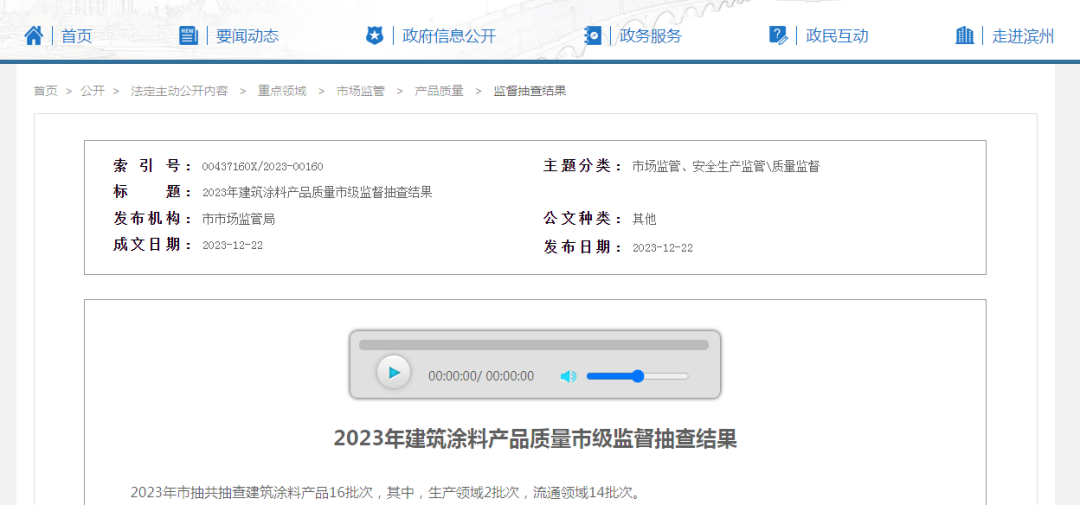 山东滨州市场监督局抽查16批次建筑涂料产品，其中4批次不合格
