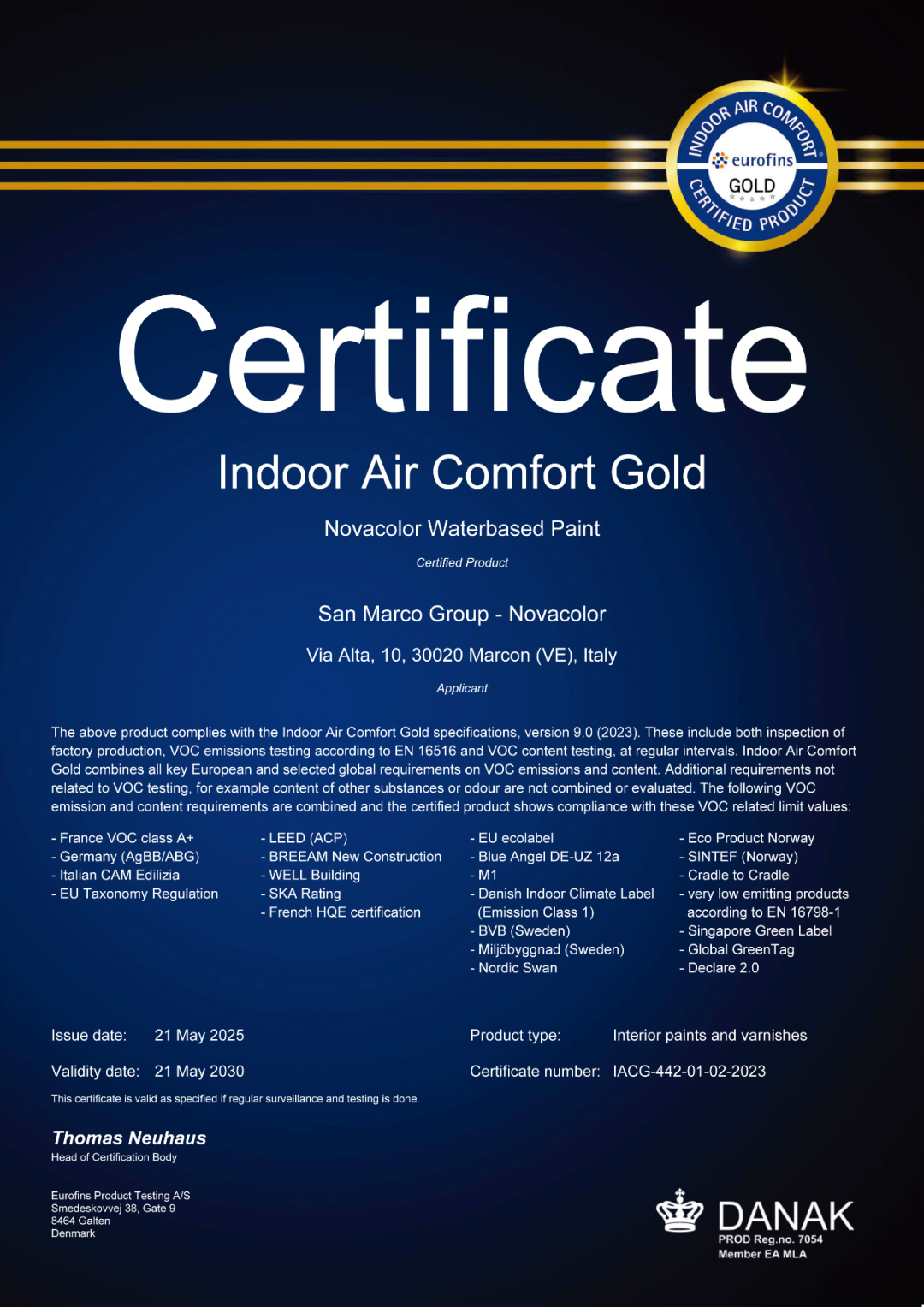 跻身“1%俱乐部”！novacolor再获欧洲IAC金级认证