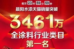 再夺品类第一，晨阳水漆3461万销量再创涂料行业新纪录